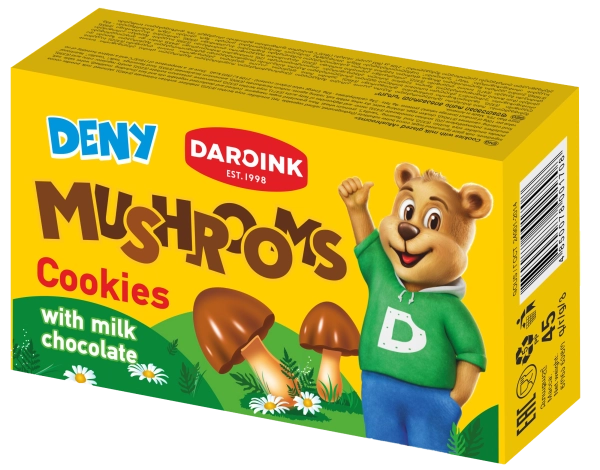Cookies with milk glazed "DENY" mushrooms
